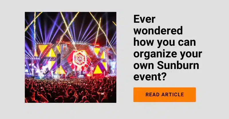 How can I organize a sunburn event and become part of the sunburn event management team?