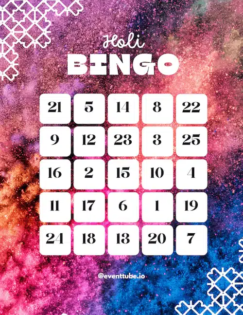 holi bingo for holi celebration in office