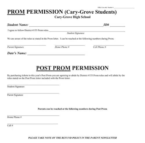 Example of permission slip in prom